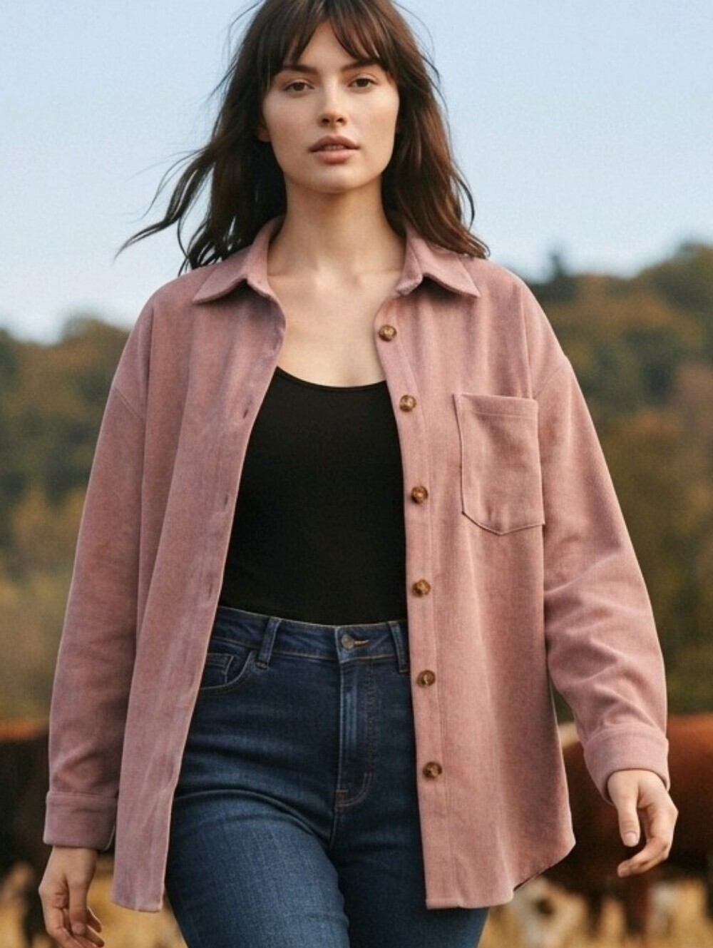Women's Pink Corduroy Cabincore Button Down Shirt